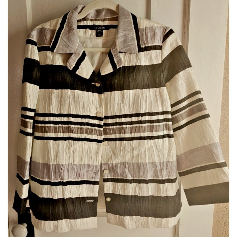 LOUBEN CANADA woman Sz 10 stripe‎ light weight lined Linen blend jacket
